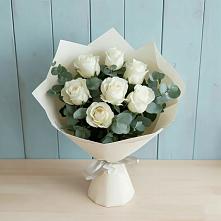 Букет Белые розы в Эвкалипте в Белгороде