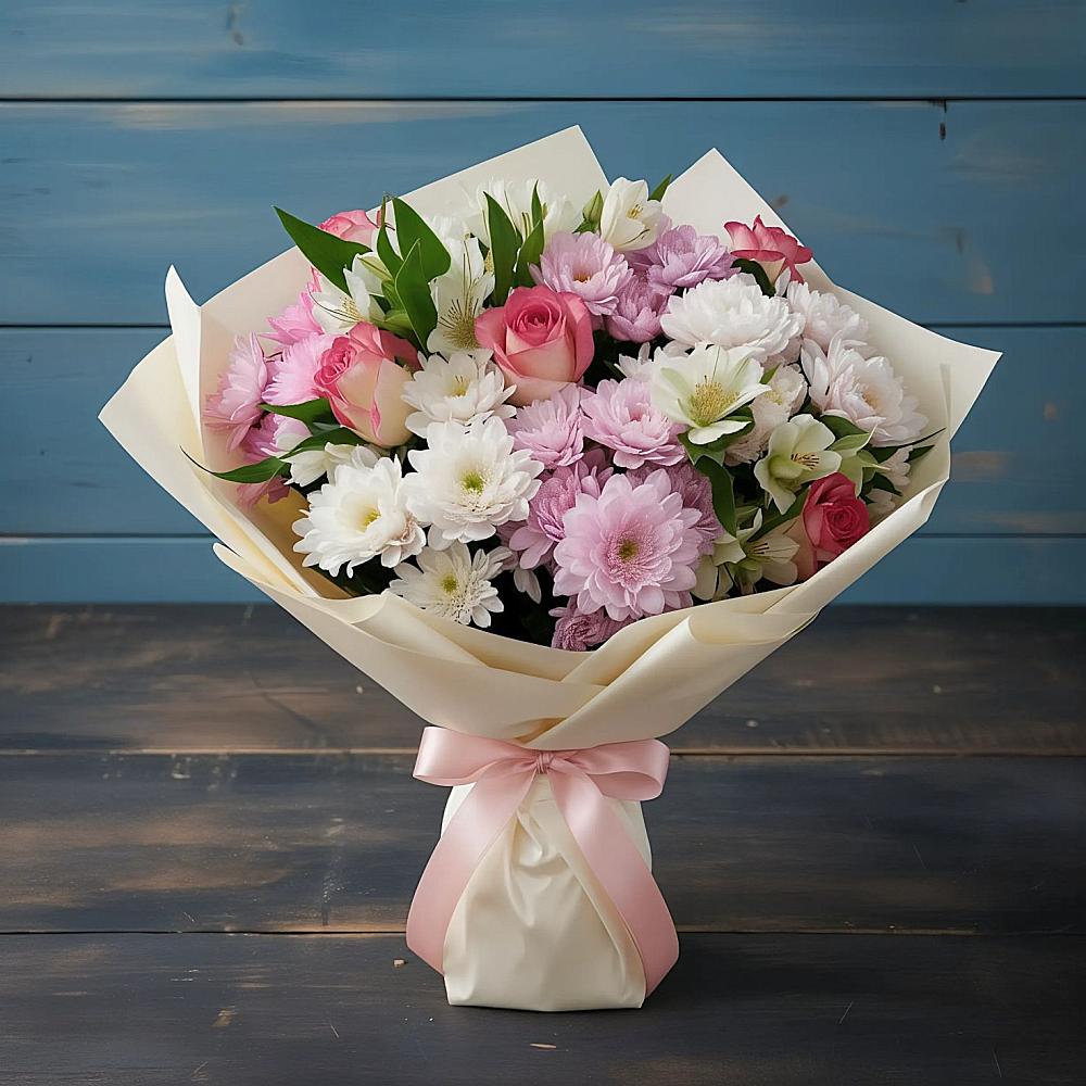 Букет цветов из: Хризантемы, Альстромерии и Розы в Белгороде